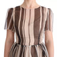 Dolce & Gabbana Beige Brown Striped Silk Sheath Dress