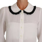 Dolce & Gabbana White Silk Shirt Ruffle Rouded Collar Blouse