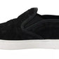 Dolce & Gabbana Black Lace Leather Logo Flat Slip-On Sneakers