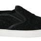 Dolce & Gabbana Black Lace Leather Logo Flat Slip-On Sneakers