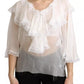 Dolce & Gabbana White Lace Vneck 3/4 Sleeve Blouse Silk Top