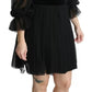 Dolce & Gabbana Black Mesh Pleated Mini Silk Blend Dress