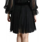 Dolce & Gabbana Black Mesh Pleated Mini Silk Blend Dress