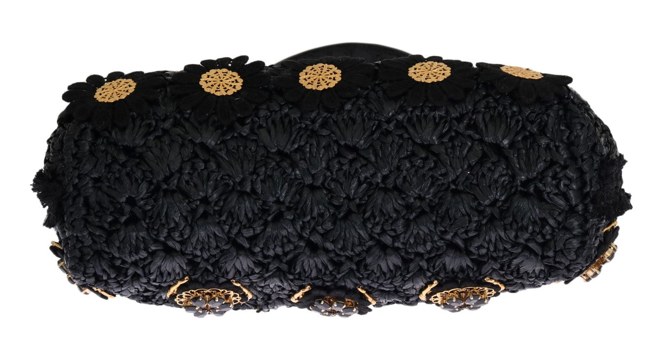 Dolce & Gabbana Elegant Black Tassel Gold Baroque VANDA Clutch