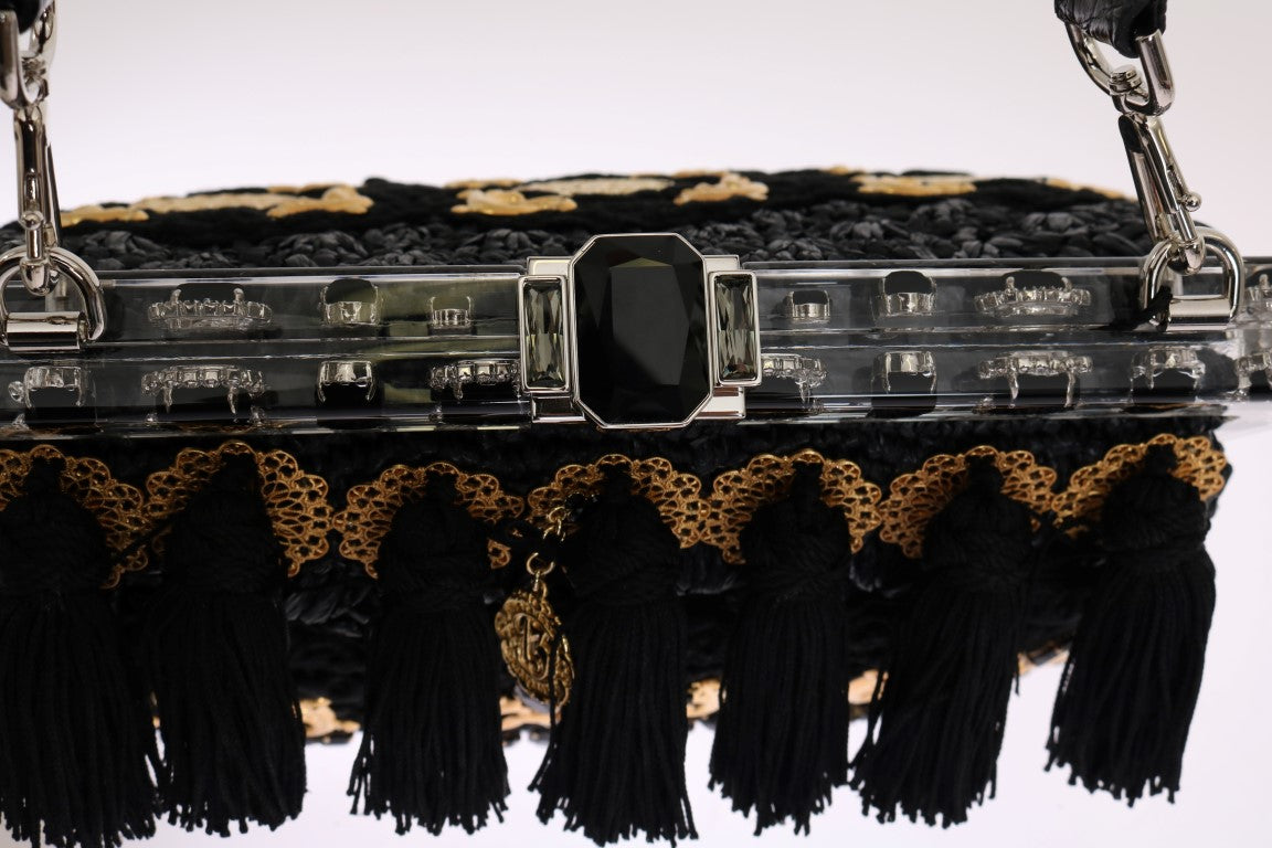 Dolce & Gabbana Elegant Black Tassel Gold Baroque VANDA Clutch