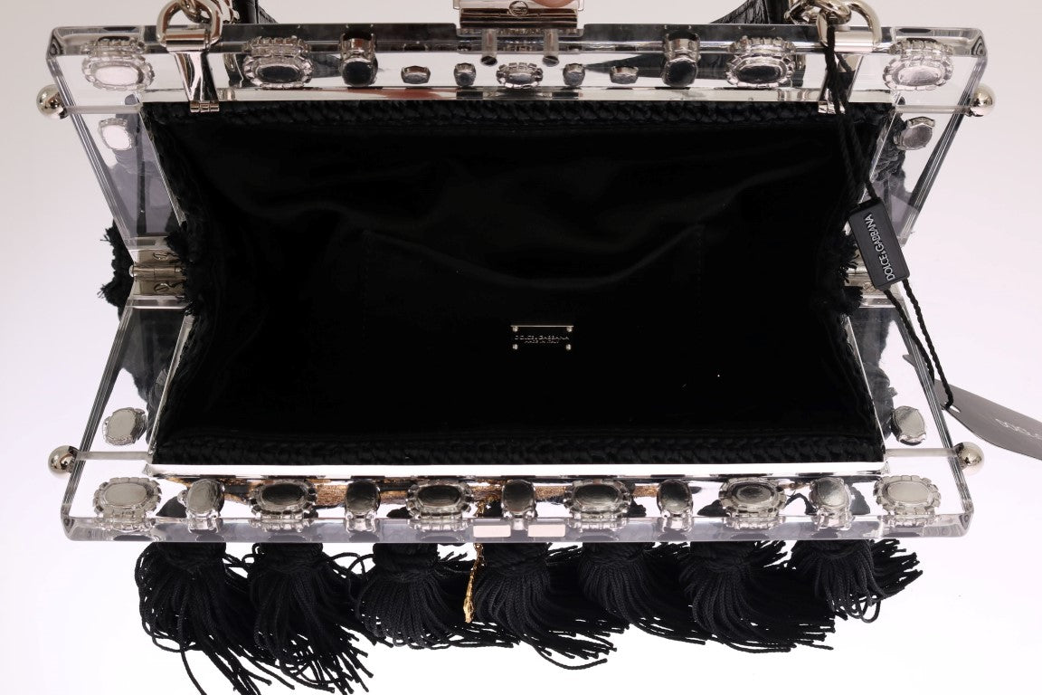 Dolce & Gabbana Elegant Black Tassel Gold Baroque VANDA Clutch