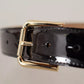 Dolce & Gabbana Black Leather Gold Metal Logo Engraved Buckle Belt