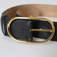 Dolce & Gabbana Black Leather Gold Oval Metal Buckle Belt