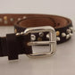 Dolce & Gabbana Brown Leather Studded Silver Metal Buckle Belt