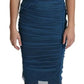 Dolce & Gabbana Blue Draped Tulle Midi Sheath Cotton Dress