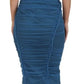 Dolce & Gabbana Blue Mesh Trim Ruched Tulle Sheath Dress