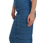 Dolce & Gabbana Blue Mesh Trim Ruched Tulle Sheath Dress