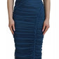 Dolce & Gabbana Blue Mesh Trim Ruched Tulle Sheath Dress