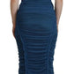 Dolce & Gabbana Blue Mesh Trim Ruched Tulle Sheath Dress