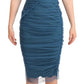 Dolce & Gabbana Blue Mesh Trim Ruched Tulle Sheath Dress