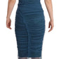 Dolce & Gabbana Blue Mesh Trim Ruched Tulle Sheath Dress