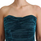 Dolce & Gabbana Silk Blend Blue Satin Fitted Strapless Dress