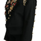 Dolce & Gabbana Black Crystal Blazer Coat Wool Jacket