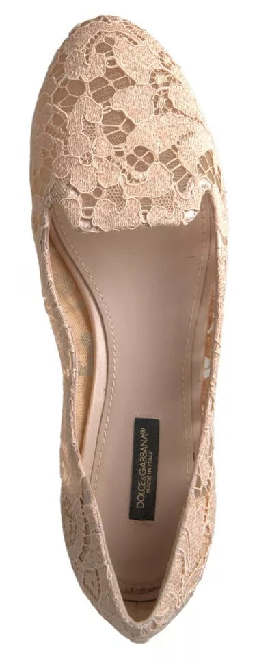 Dolce & Gabbana Beige Floral Lace Loafers Flats Shoes