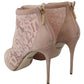 Dolce & Gabbana Beige Lace Suede Peep Toe Ankle Boots Shoes