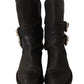 Dolce & Gabbana Black Leather Buckle Mid Calf Boots Shoes