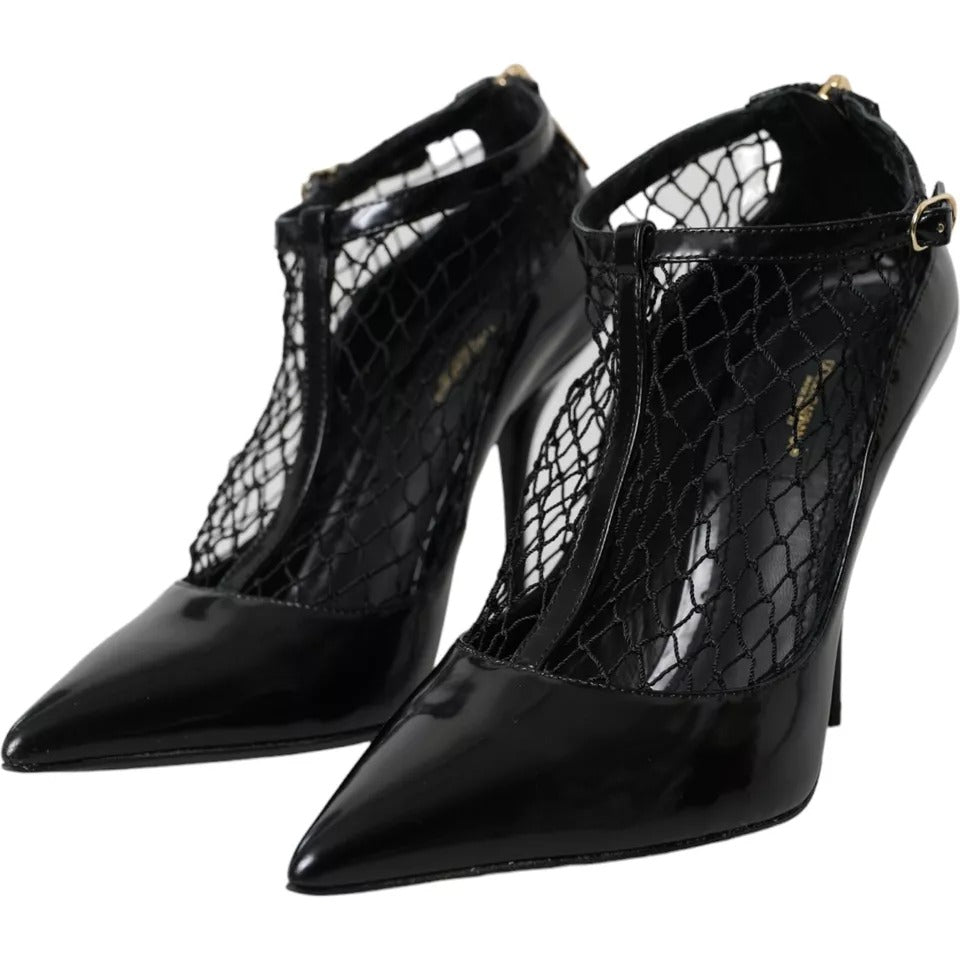 Dolce & Gabbana Black Mesh Patent Leather Heels Pumps Shoes