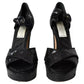 Dolce & Gabbana Black Sequin Ankle Strap Heels Sandals Shoes