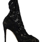 Dolce & Gabbana Black Stretch Socks Taormina Lace Boots Shoes