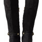 Dolce & Gabbana Black Suede Embellished High Boots Shoes