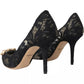 Dolce & Gabbana Black Taormina Lace Crystal Heel Pumps Shoes