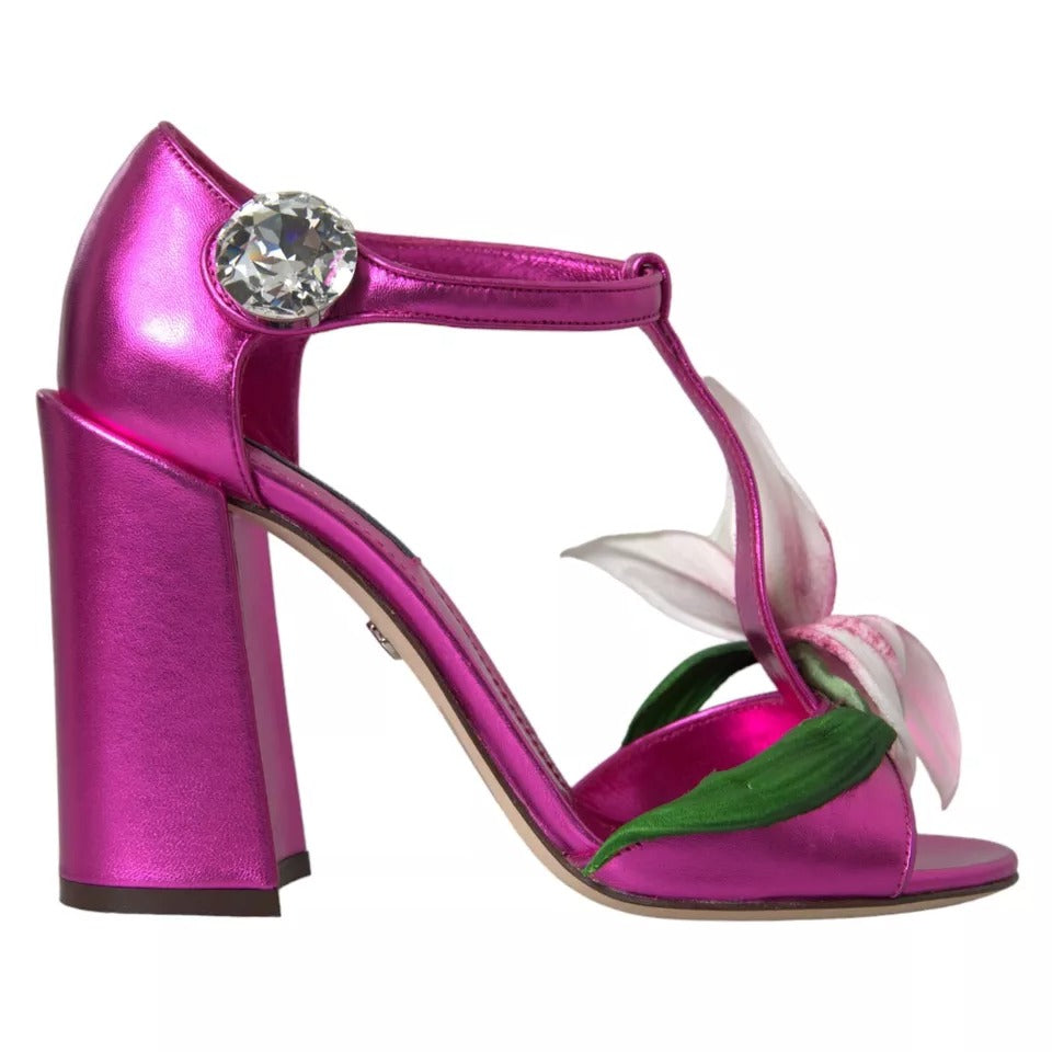 Dolce & Gabbana Fuchsia Flower Crystals Heels Sandals Shoes