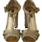 Dolce & Gabbana Gold Crystals T-strap Sandals Leather Shoes