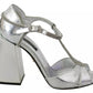 Dolce & Gabbana Silver Crystals T-strap Sandals Leather Shoes