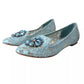 Dolce & Gabbana Blue Lace Crystal Ballet Loafers Shoes