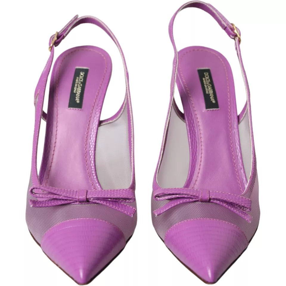 Dolce & Gabbana Purple Leather Mesh High Heels Slingback Shoes