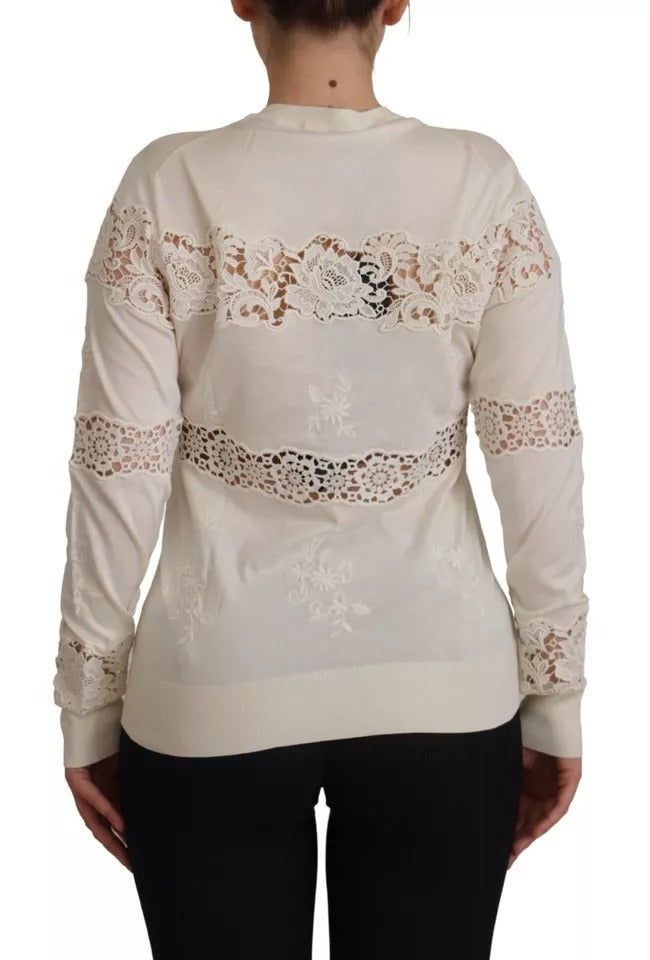 Dolce & Gabbana Off White Lace Button Down Cardigan Sweater