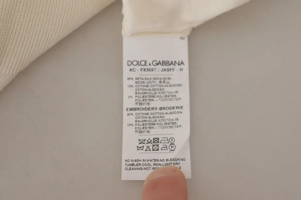 Dolce & Gabbana Off White Lace Button Down Cardigan Sweater