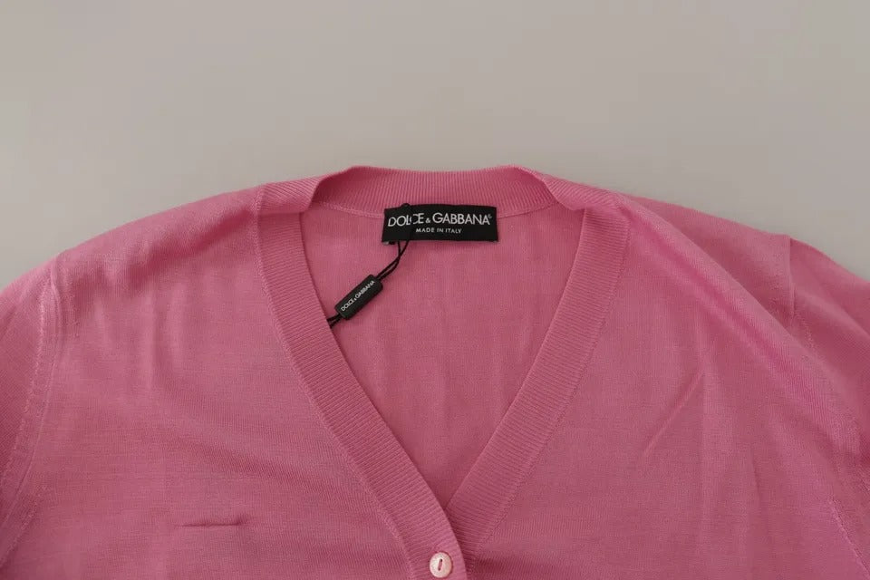 Dolce & Gabbana Pink 100% Silk Button Down Cardigan Sweater