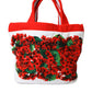 Dolce & Gabbana White Red Floral Canvas Logo Shopping Tote Bag