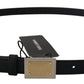 Dolce & Gabbana Black Calf Leather Metal Square Buckle Belt