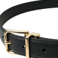 Dolce & Gabbana Black Calf Leather Gold Metal Buckle Belt