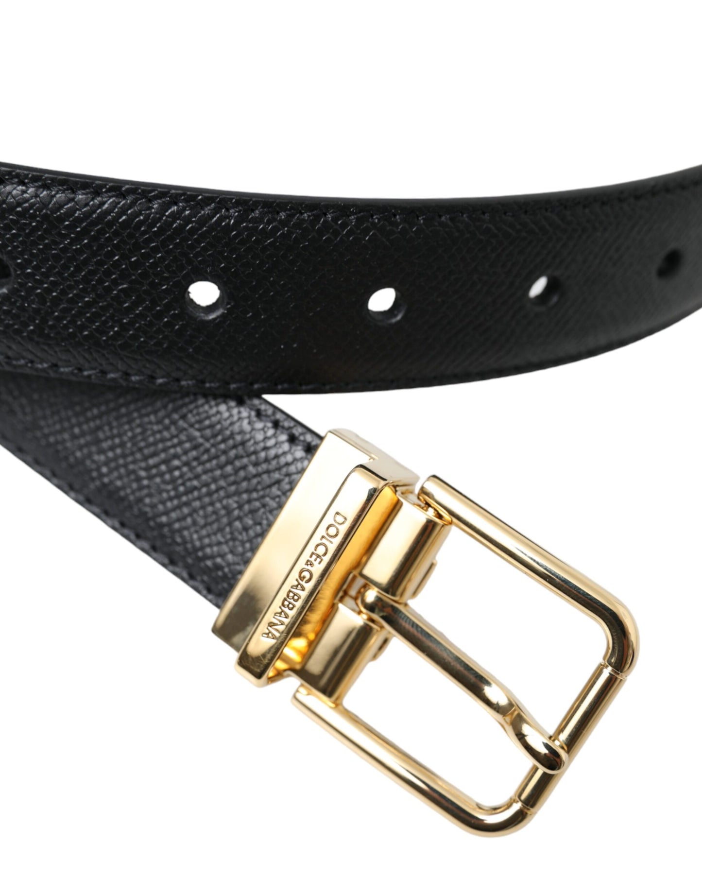 Dolce & Gabbana Black Calf Leather Gold Metal Buckle Belt