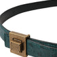 Dolce & Gabbana Dark Green Leather Square Metal Buckle Belt