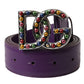 Dolce & Gabbana Purple Leather DG Logo Studs Metal Buckle Belt