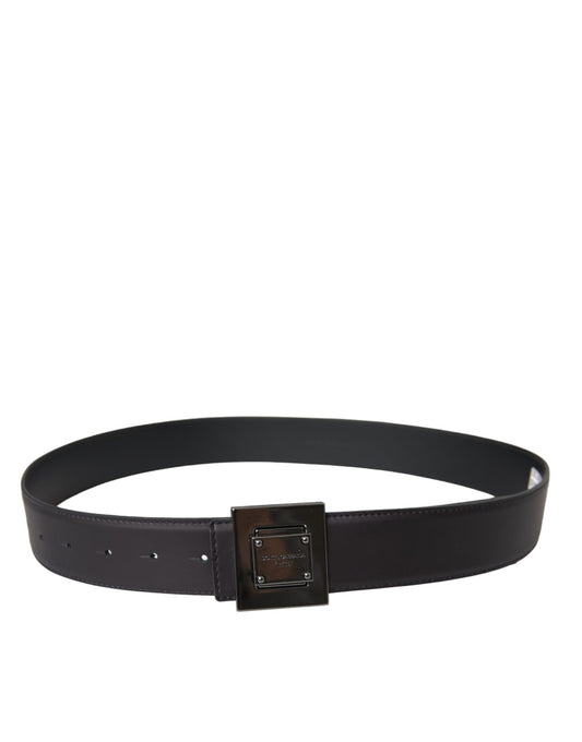 Dolce & Gabbana Black Calf Leather Square Metal Buckle Belt