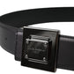 Dolce & Gabbana Black Calf Leather Square Metal Buckle Belt