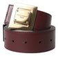 Dolce & Gabbana Burgundy Leather Square Metal Buckle Belt