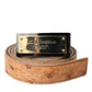 Dolce & Gabbana Beige Leather Gold Logo Engraved Buckle Belt