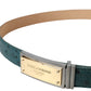 Dolce & Gabbana Green Leather Gold Logo Engraved Buckle Belt