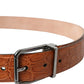 Dolce & Gabbana Brown Exotic Leather Silver Metal Buckle Belt